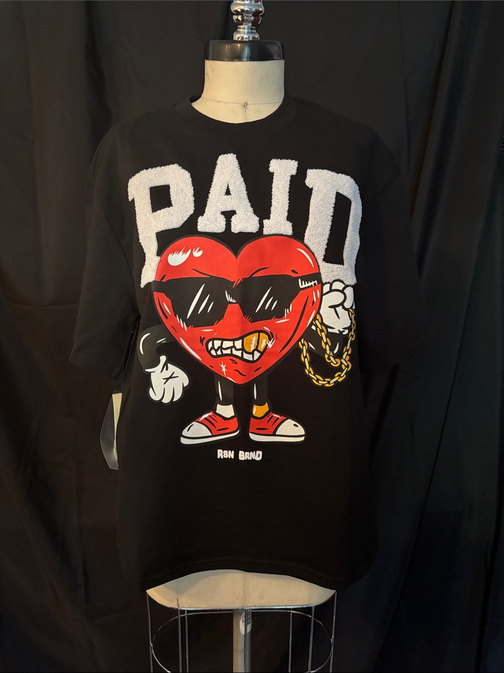 PAID Heart Graphic Tee - Black with Red & White